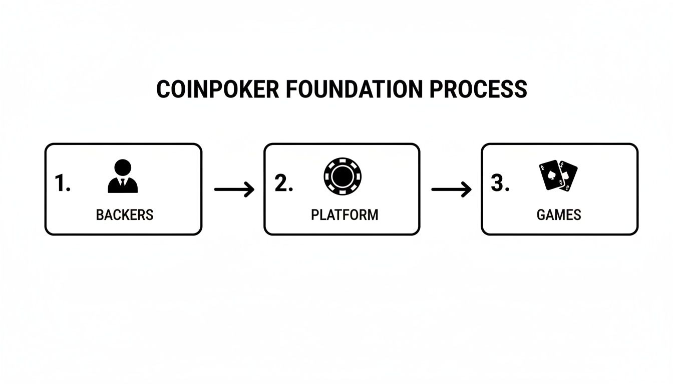Flowchart illustrating the CoinPoker Foundation Process: Backers lead to the Platform, which leads to Games.