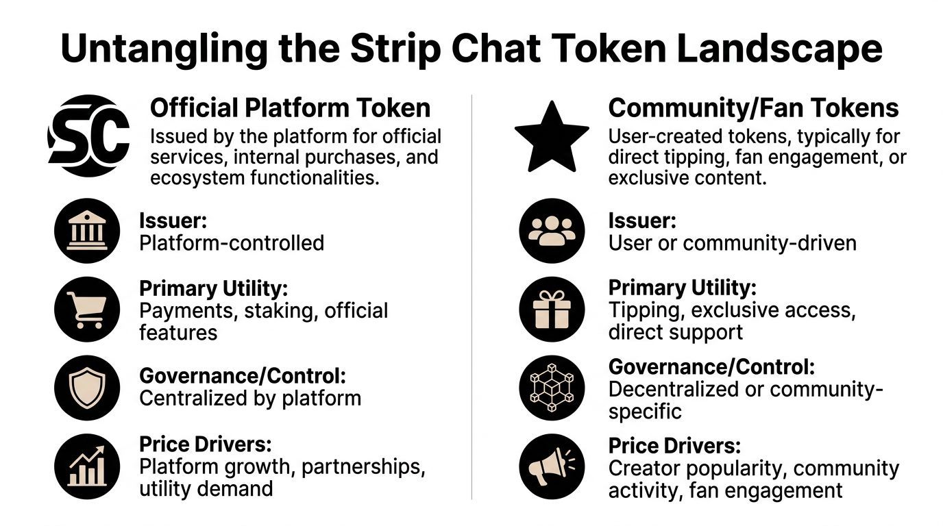 A comparison chart outlining the differences between official platform tokens and community-driven fan tokens in the industry.