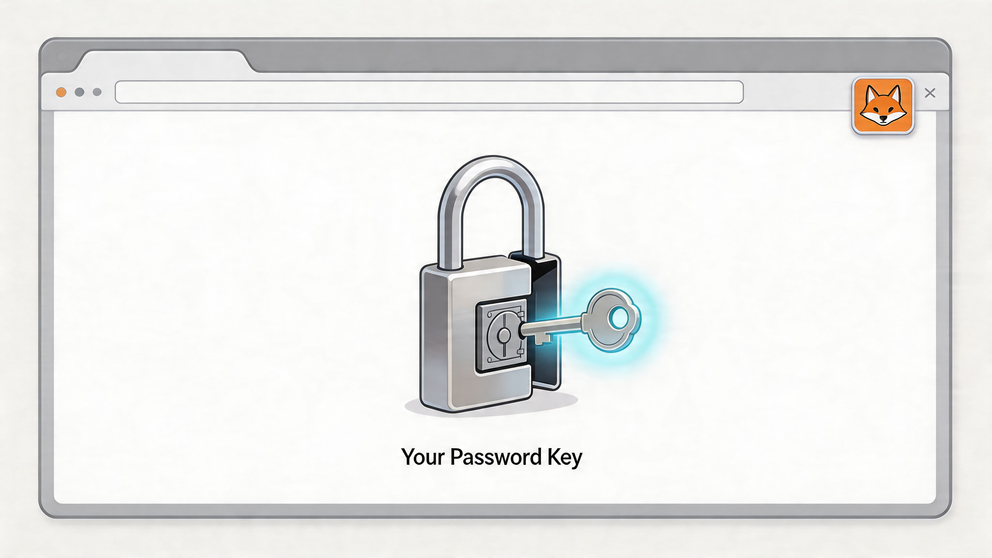 A browser window featuring a lock icon with a glowing key labeled as Your Password Key.