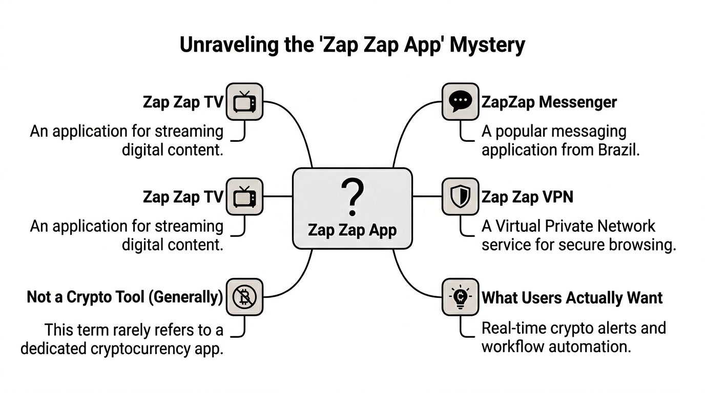 A mind map infographic explaining the different definitions and associations related to the term Zap Zap App.