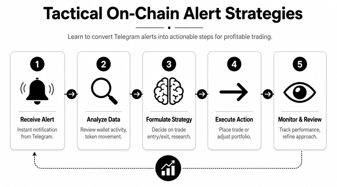 A five-step flowchart illustrating how to use Telegram crypto alerts for effective and profitable trading strategies.