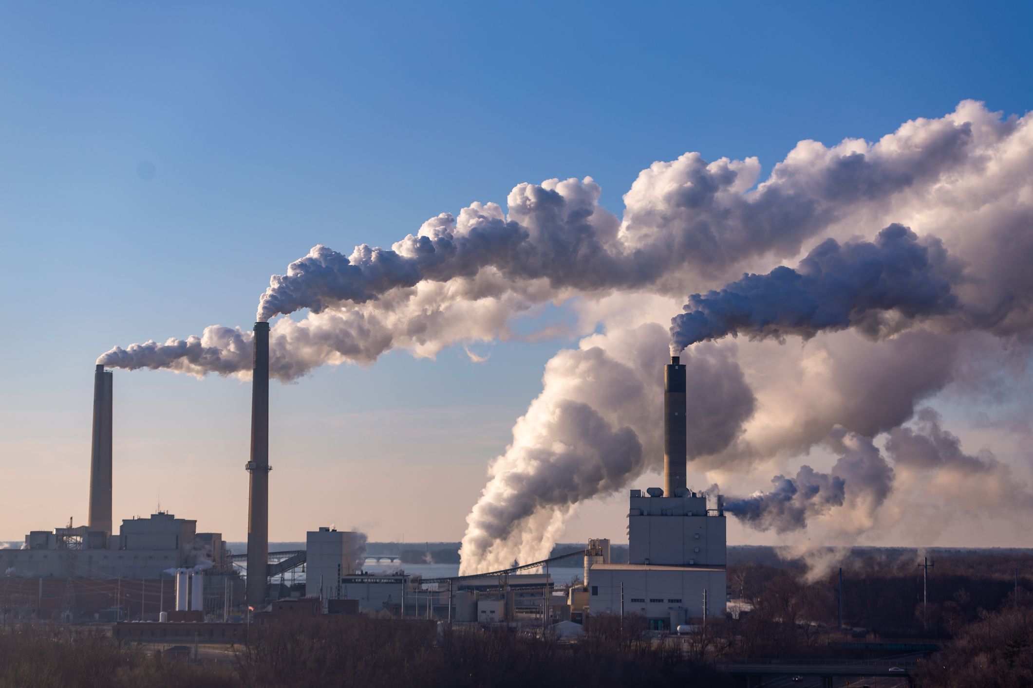 Emissions from a factory expelling into the atmosphere