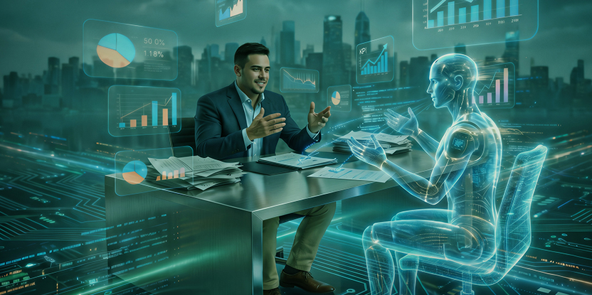 Visualization of human and AI collaboration for search marketing, showing optimization of brand discoverability across traditional search, Answer Engine Optimization (AEO), Generative Engine Optimization (GEO), and AI-driven experiences.