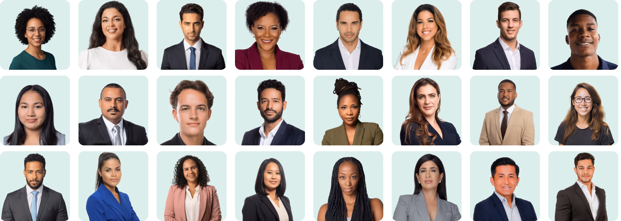 Grid of diverse professional headshots representing developers and talent in Brazil