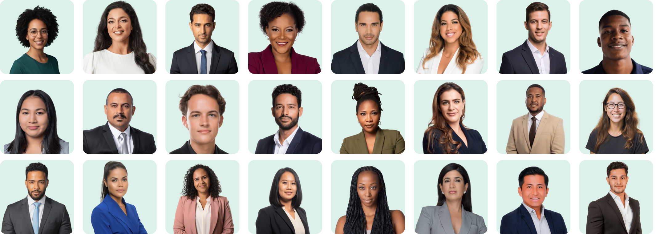 Grid of diverse professional headshots representing developers and talent in Brazil