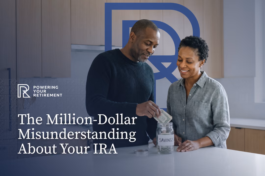Couple putting money into a jar labeled "Savings"