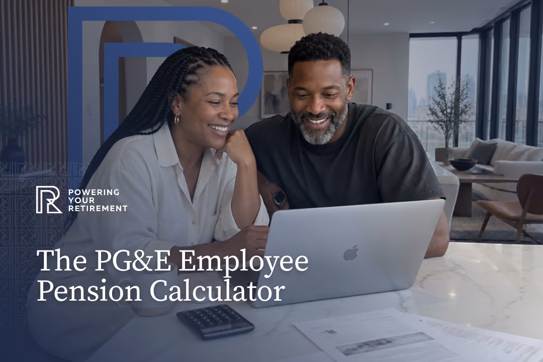 Middle-aged couple smiling at laptop with calculator on the table