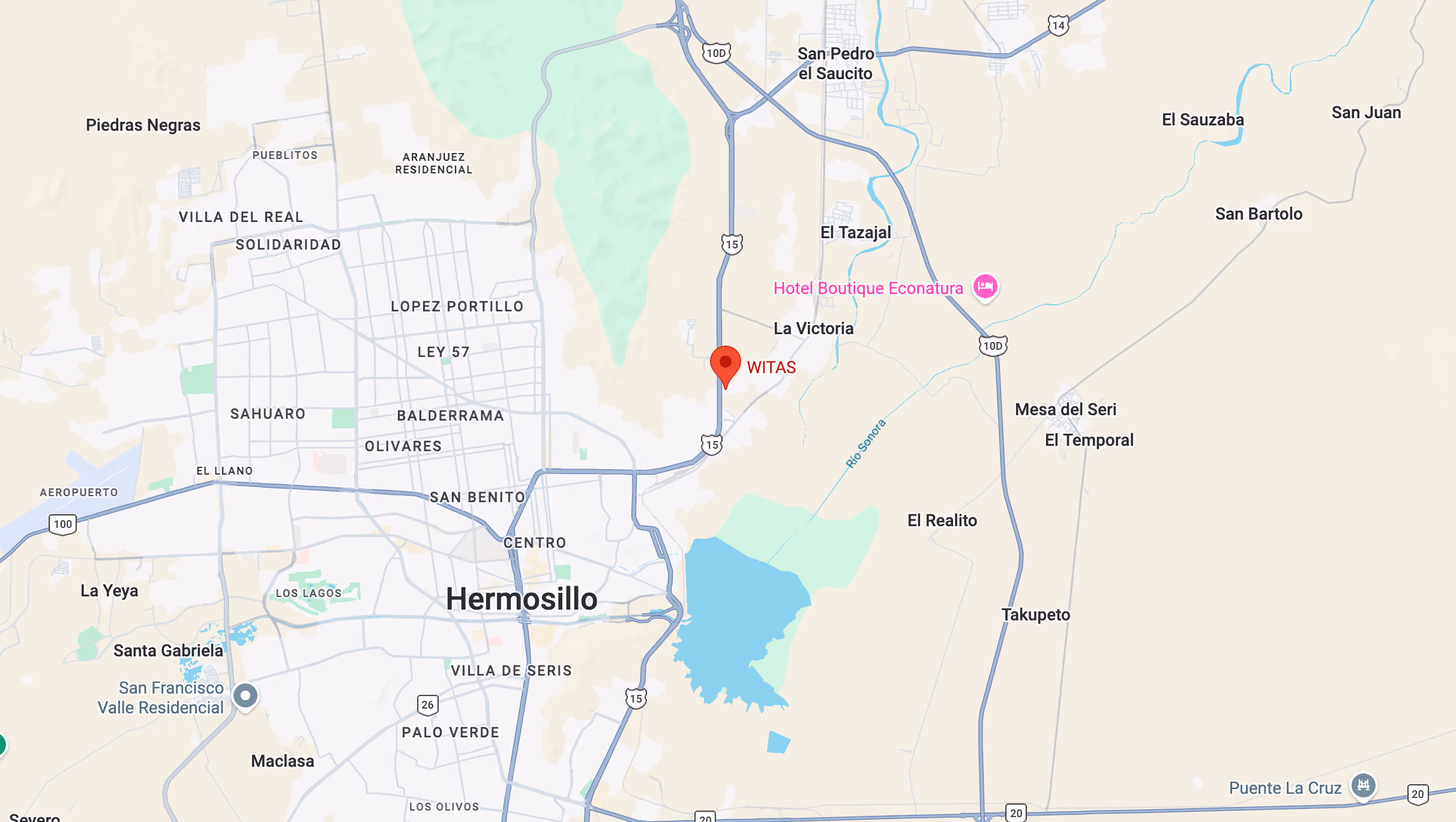 Mapa de ubicación de WITAS en Hermosillo, Sonora