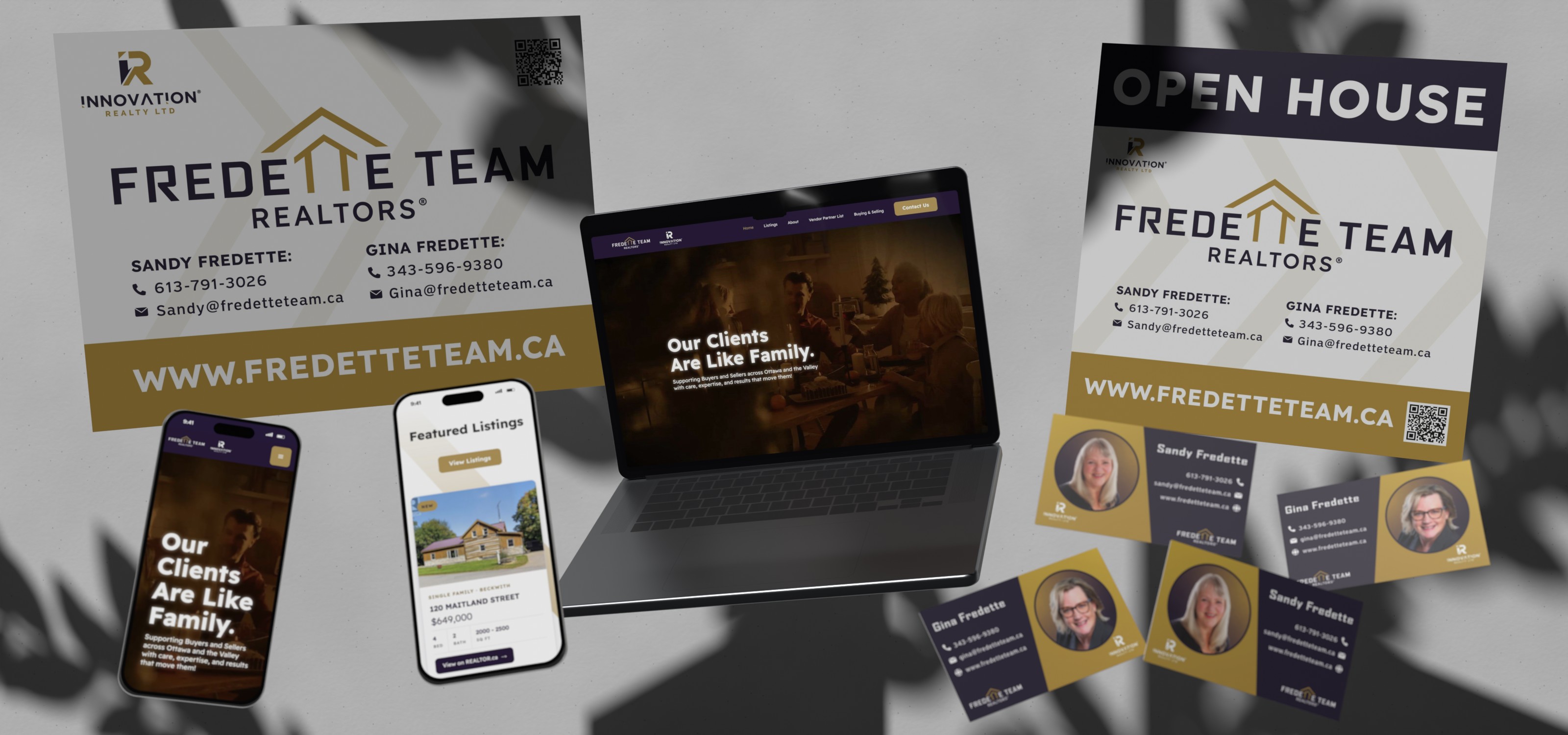 Fredette Team website on a laptop resting on a concrete block