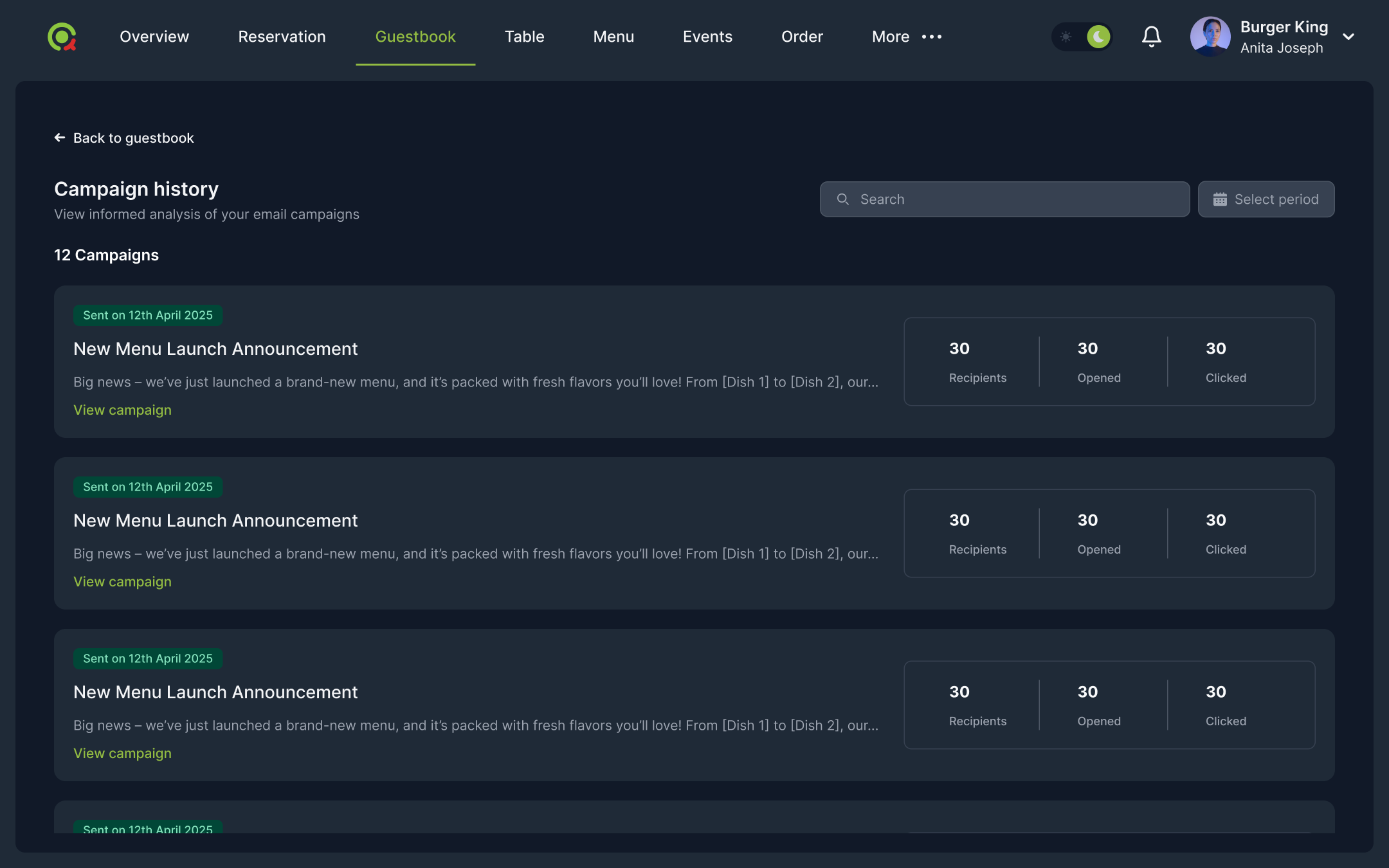Dashboard mockup