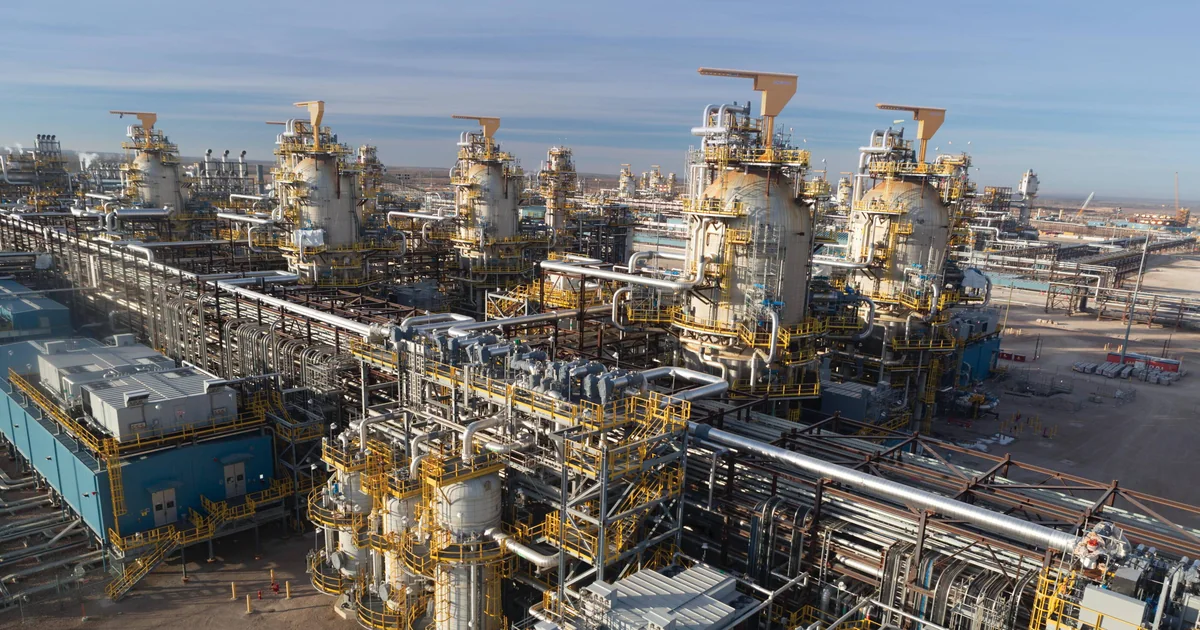 Aerial view of the Kearl Oil Sands processing facility near Fort McMurray, Alberta, showing large upgrader-style towers, pipe racks, and industrial infrastructure. Image Source - Imperial Oil