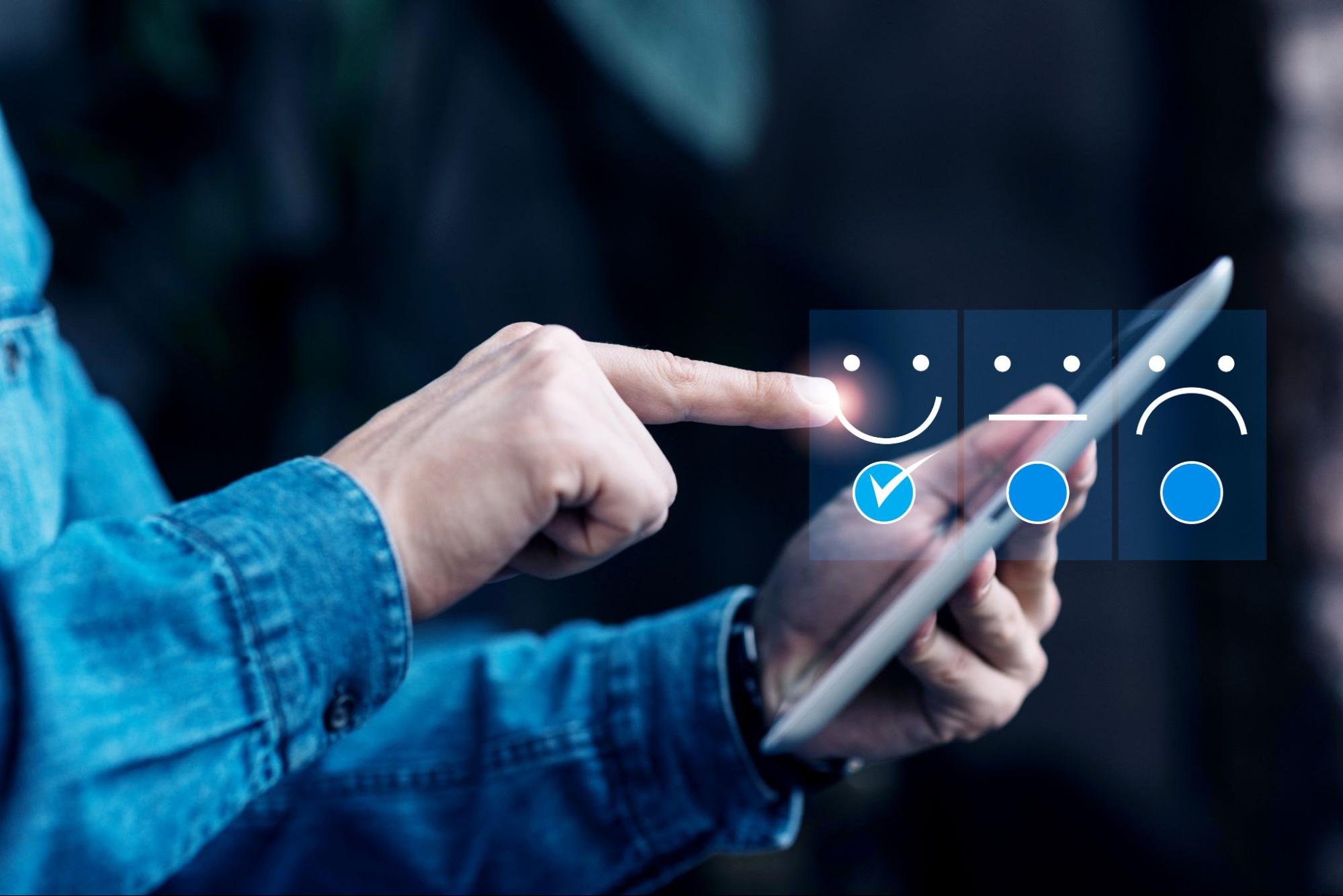 Customer rating their experience with a smiling face emoji.