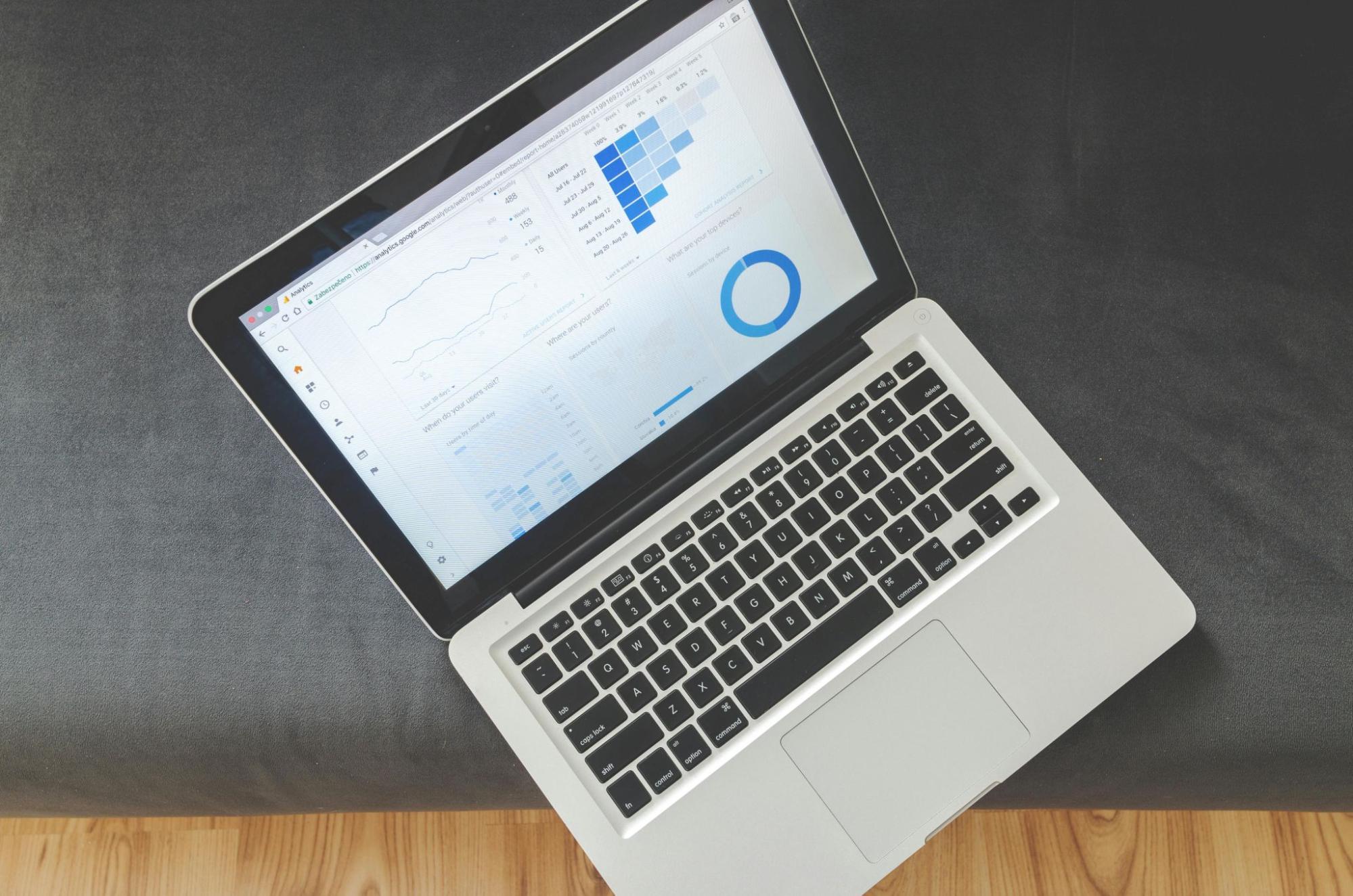 A laptop screen showing Google Ads’ analytics report.