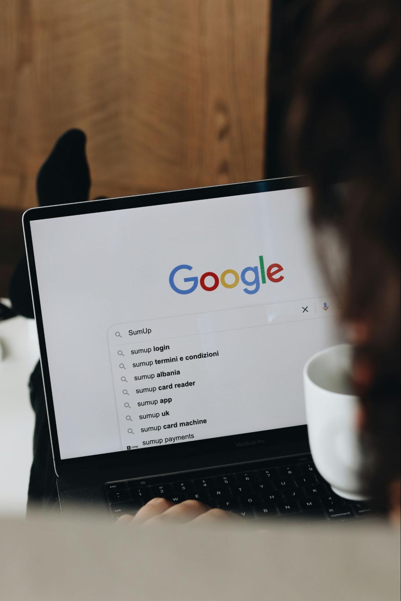 A laptop screen showing Google search for a product.