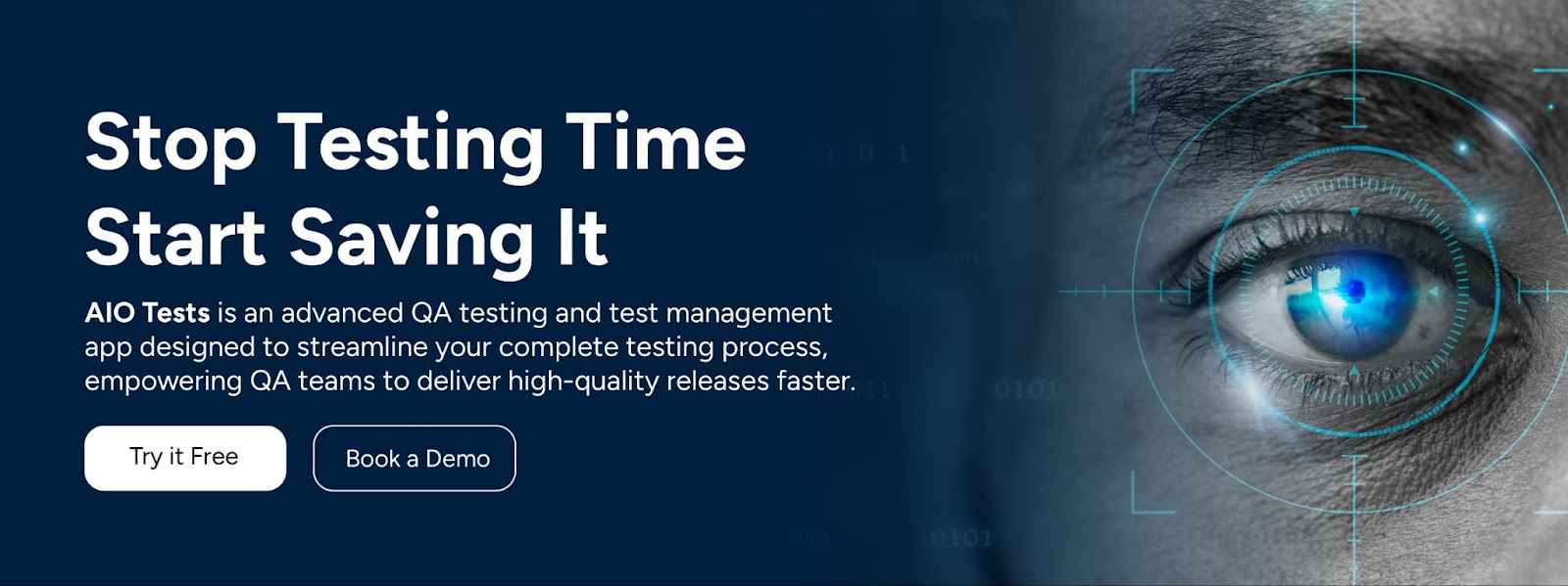 CTA banner promoting AIO Tests for advanced QA testing and test management.