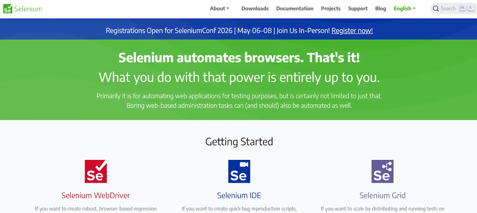 an image showing the homepage of Selenium
