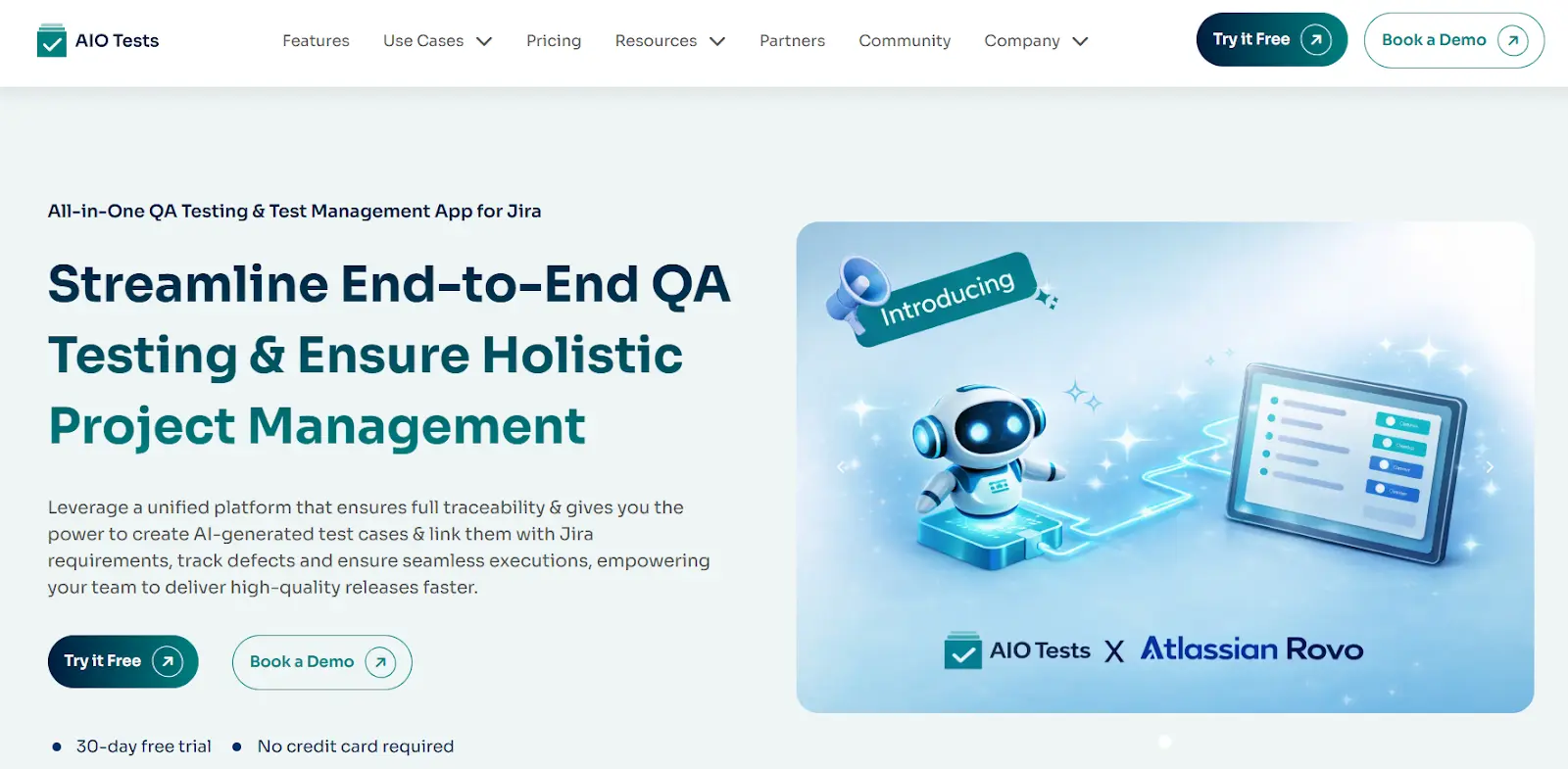 AIO Tests QA Test Management Tool For Jira homepage details