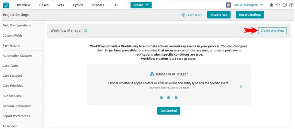 an image showing a click on create workflow