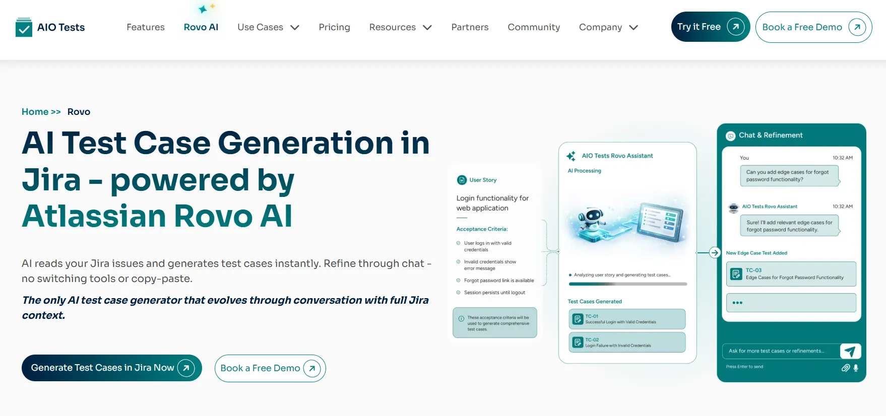 an image showing AIO Tests Rovo Assistant page