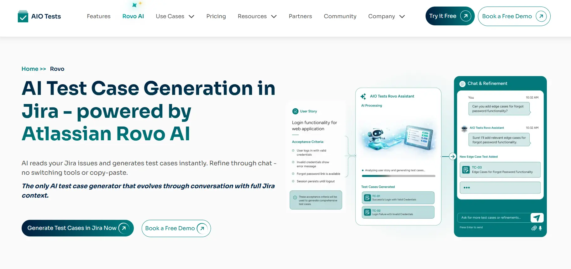 an image showing the AIO Tests Rovo Assistant page