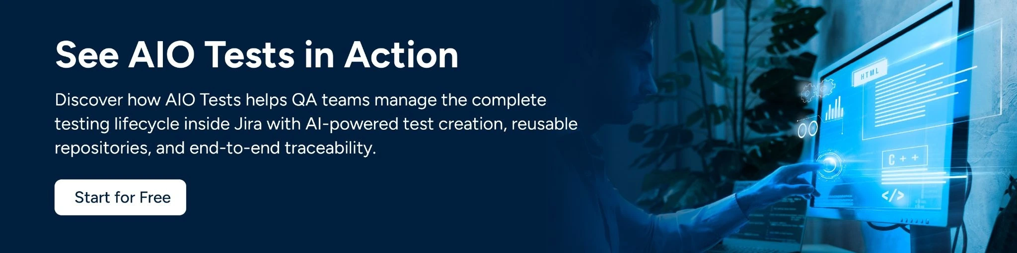 a CTA Image showing See AIO Tests in Action, Button Start for Free