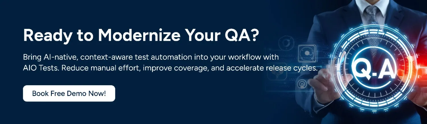 A CTA image ready to modernize your QA? book free demo now