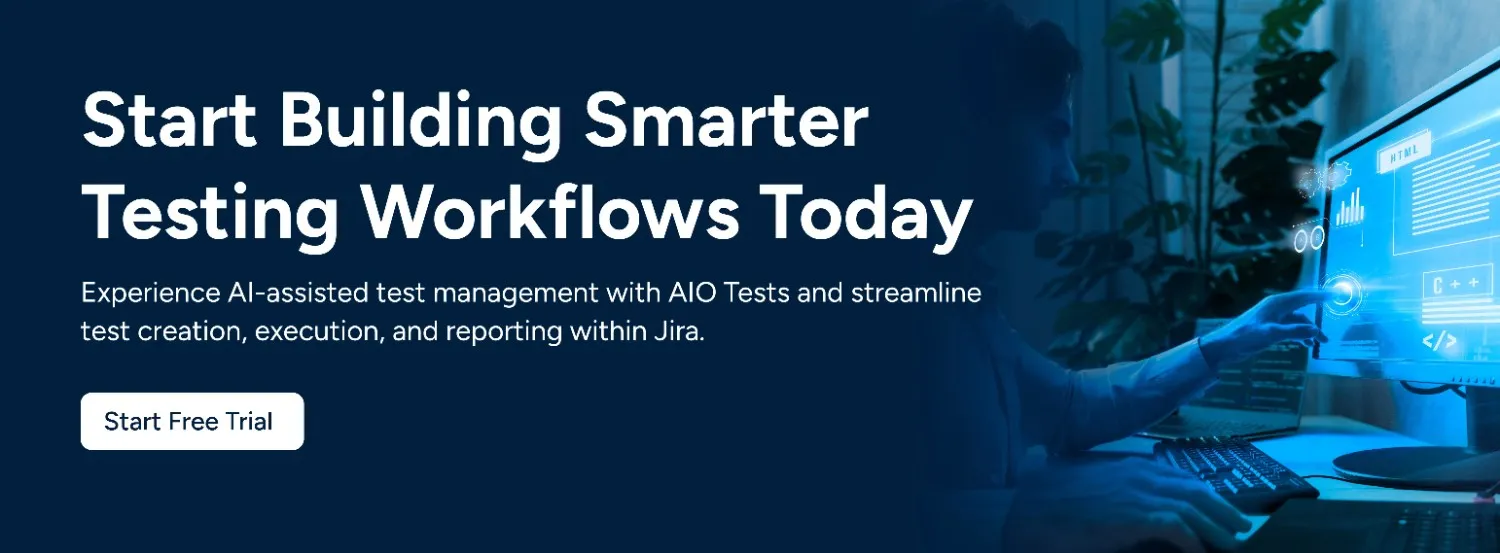a CTA image showing start building smarter testing workflows today. Start a free trial.
