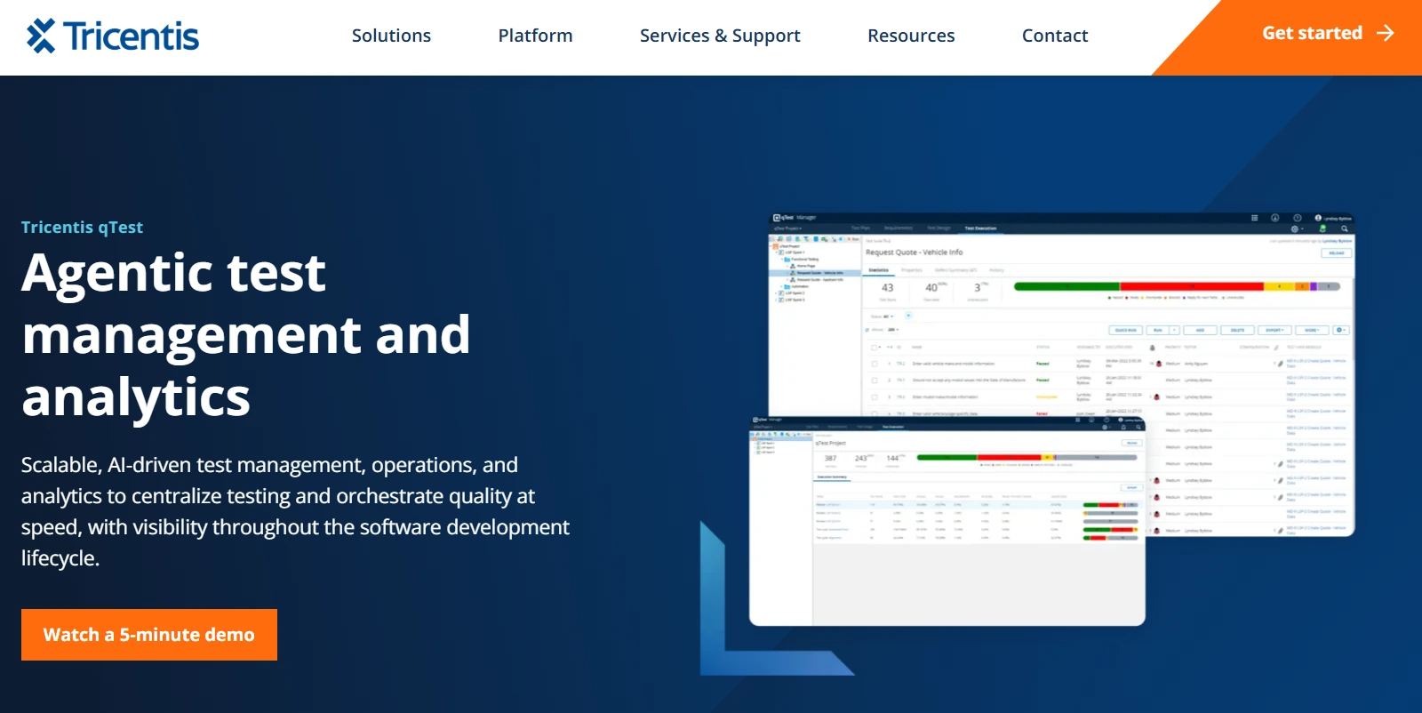 an image showing Tricentis qTest homepage details