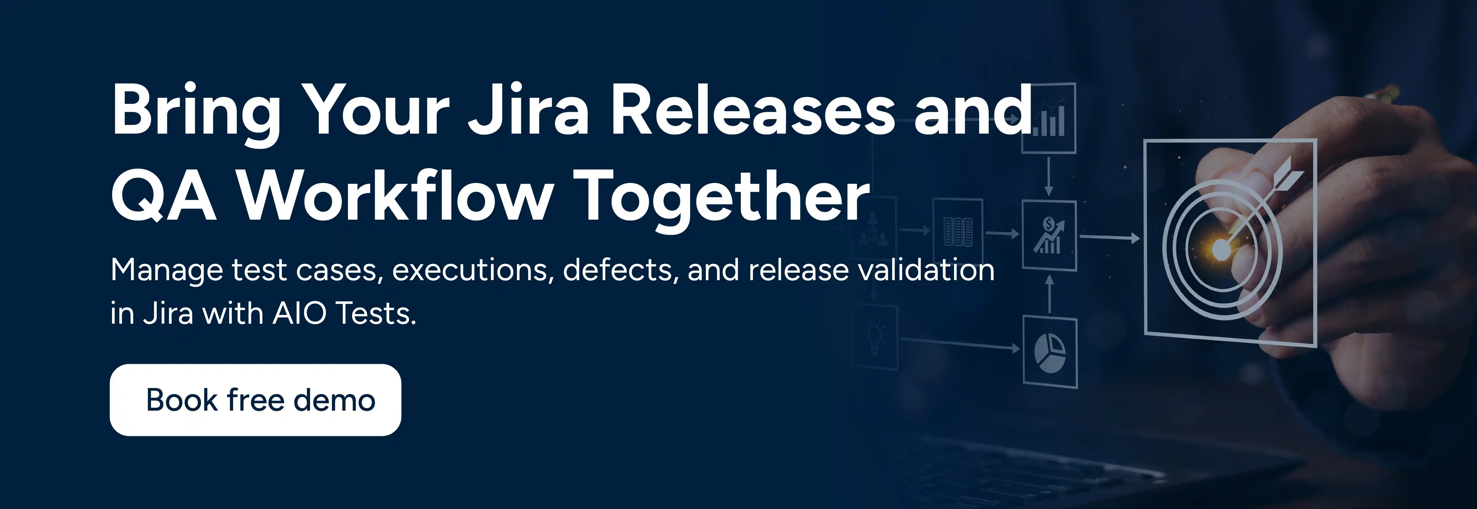 CTA image showing Bring Your Jira Releases and QA Workflow Together. Book free demo