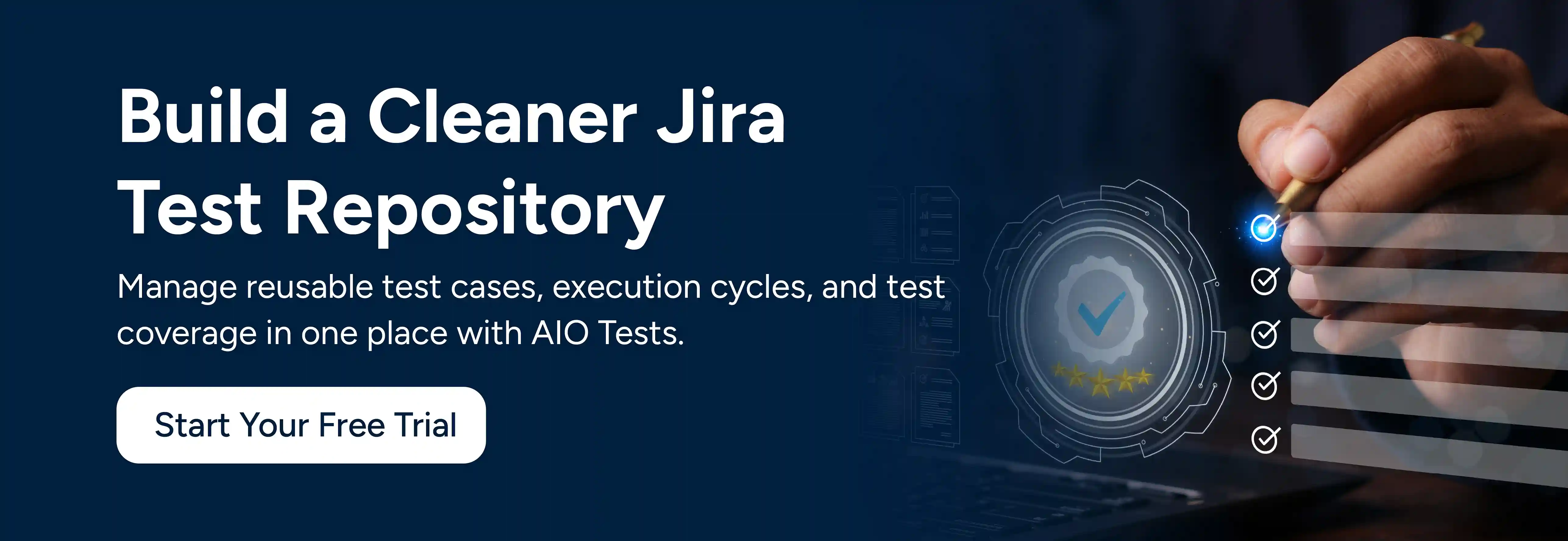CTA image showing Build a cleaner Jira test repository. Start your free trial