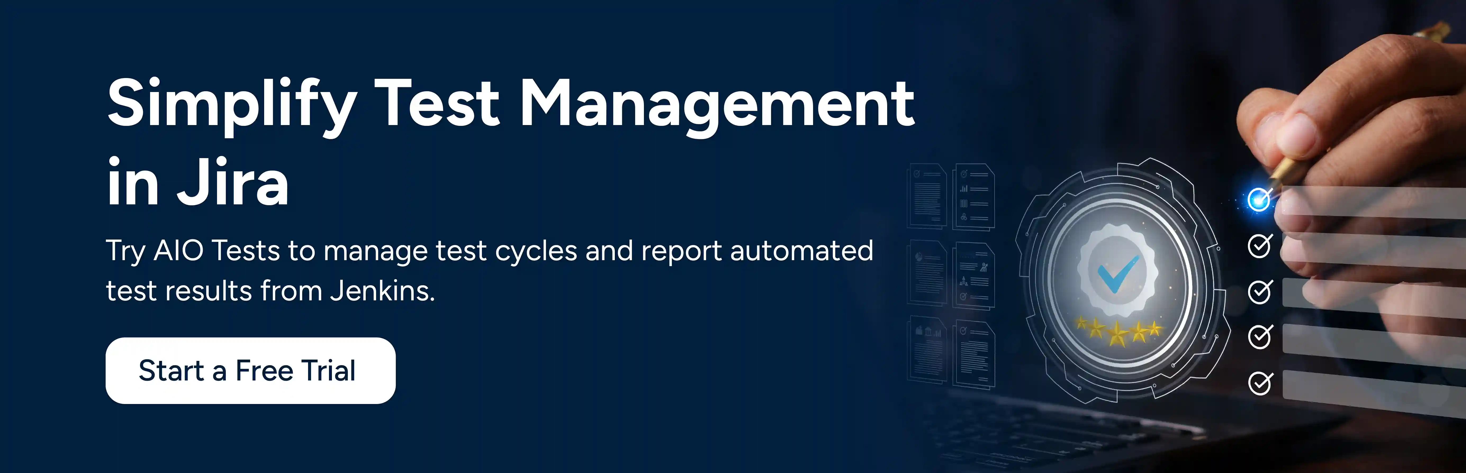 CTA image showing Simplify Test Management in Jira. Start a Free Trial