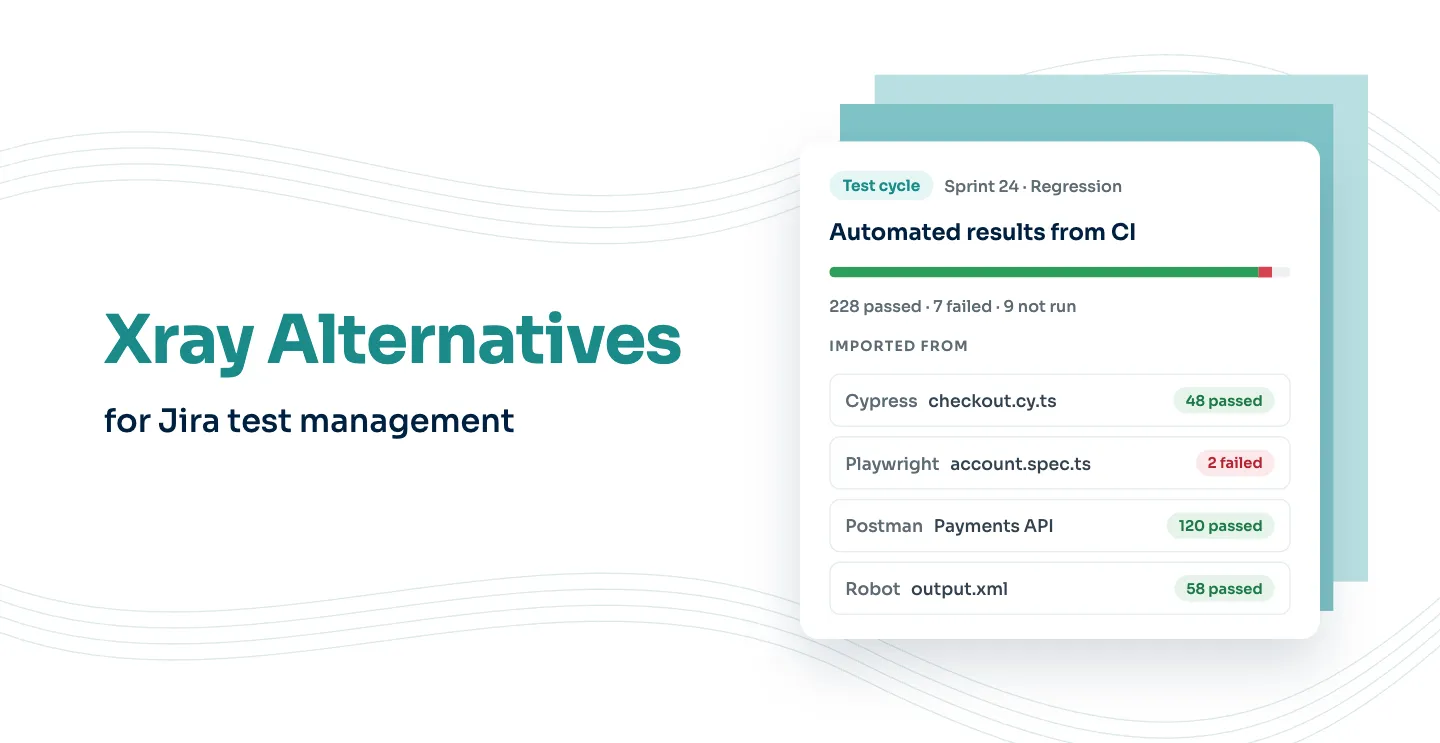 Xray alternatives for Jira test management: a test cycle with automated results imported from Cypress, Playwright, Postman and Robot Framework