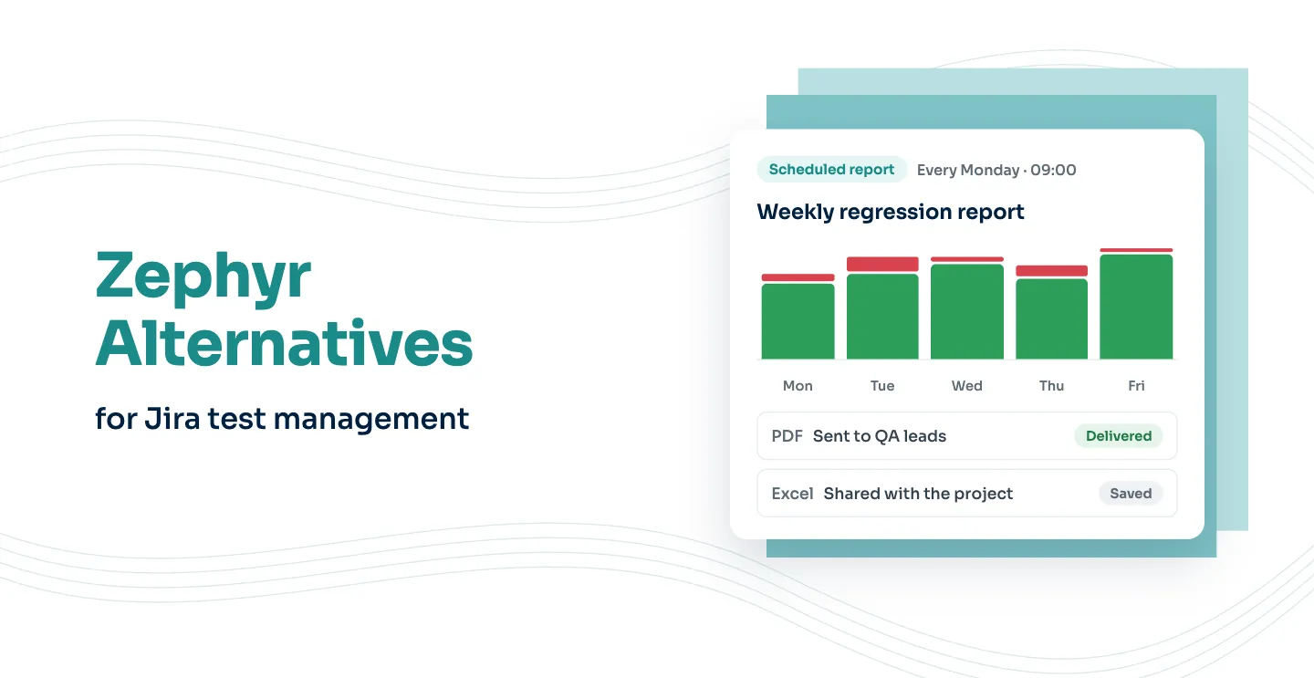 Zephyr alternatives for Jira test management: a weekly regression report sent on a schedule as PDF and Excel