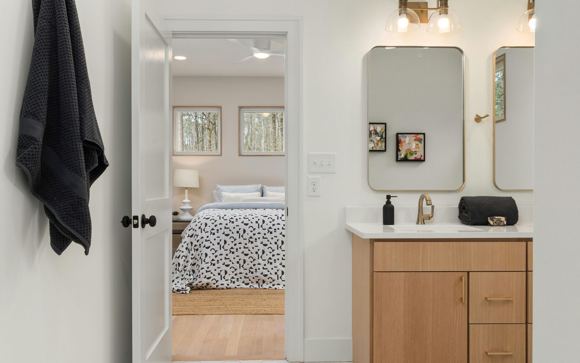 Modern Bathroom with View of Bedroom