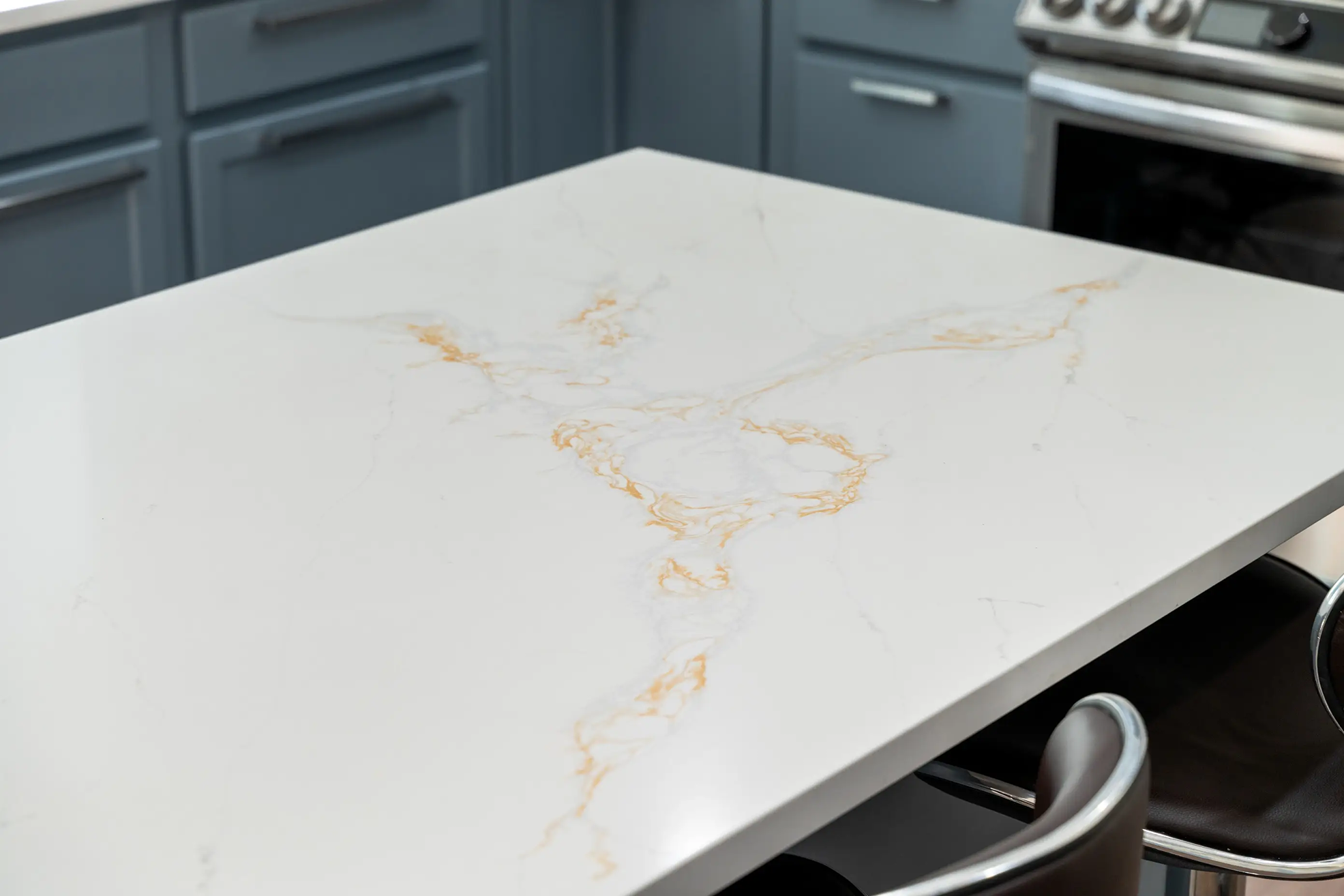 White quartz countertop with subtle grey marble-style in Bothell