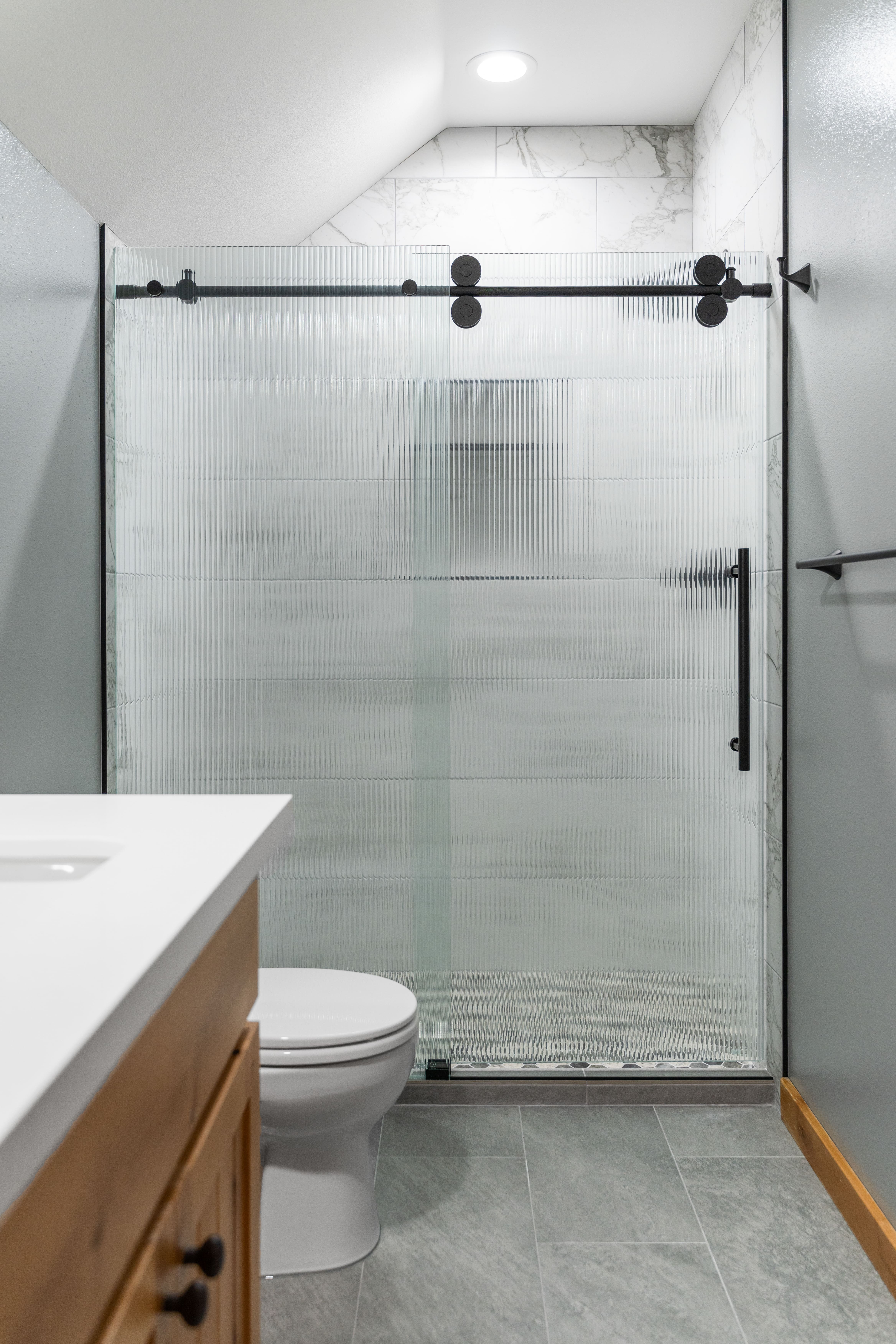 Modern bathroom with sleek design and updated fixtures