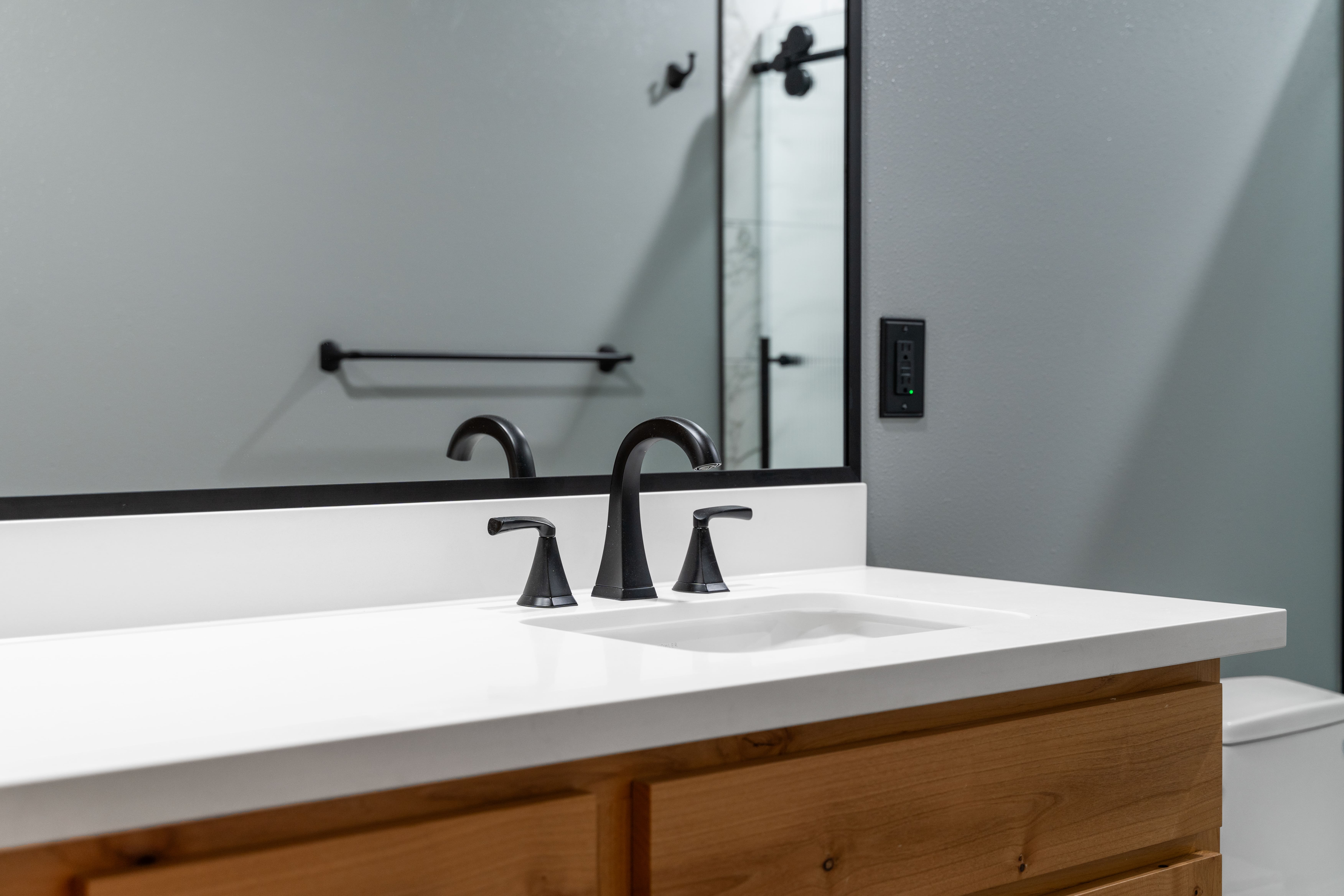 Modern bathroom with sleek design and updated fixtures