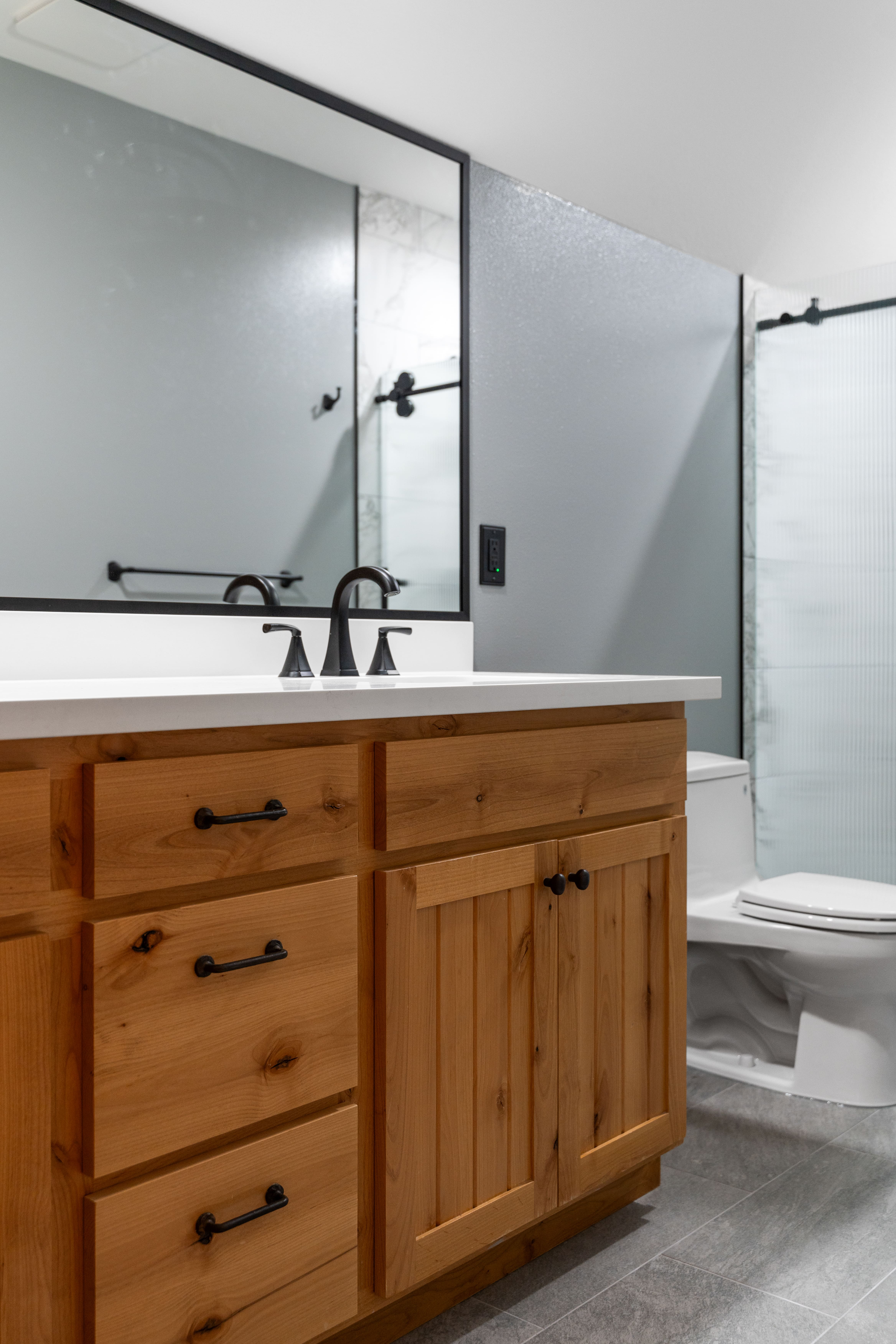 Modern bathroom with sleek design and updated fixtures