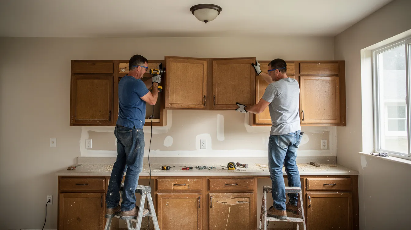 Remodeling labors removing old cabinets