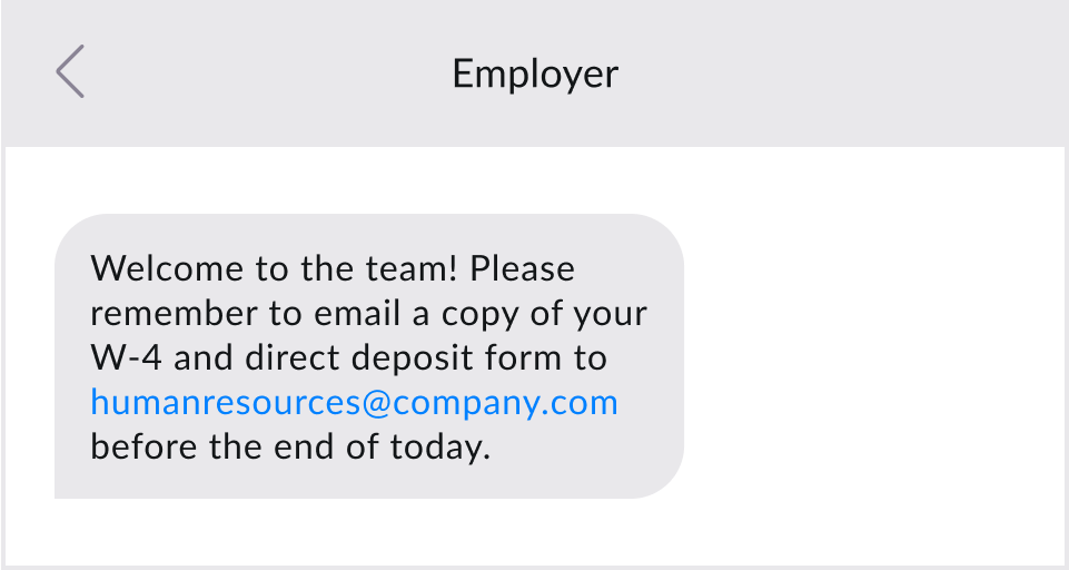 Employee onboarding example for texting.