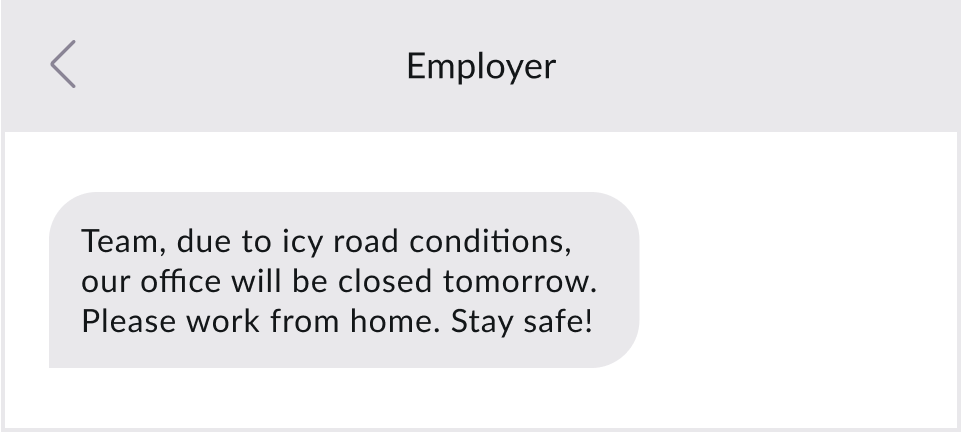 Emergency employee alert sent via text.