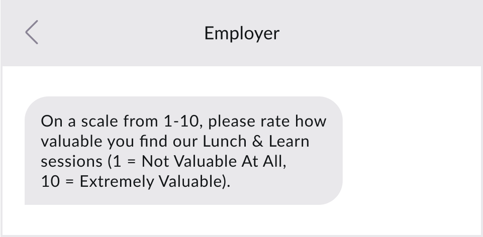 A text requesting employee feedback.