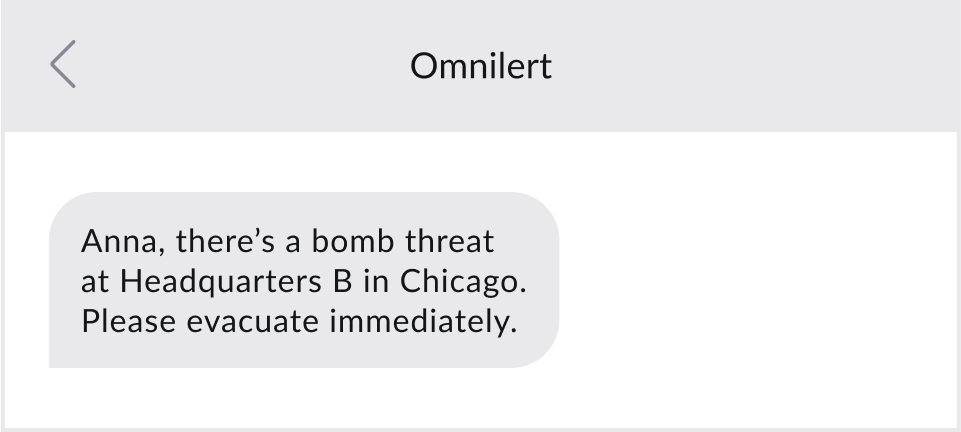 A workplace emergency alert text