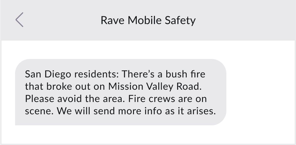 A local emergency alert text message.