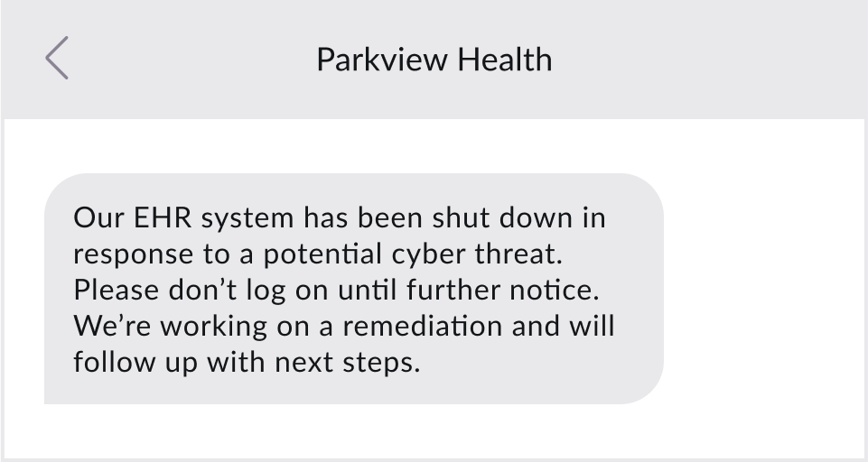 An IT emergency text alert.