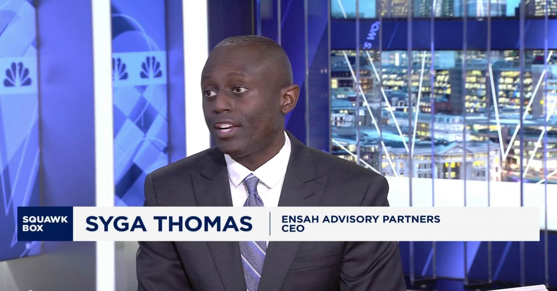 Syga Thomas, CEO of Ensah Advisory Partners, live on CNBC Squawk Box Europe