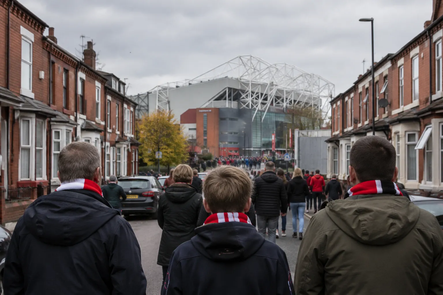 Supporters op weg naar het stadion in Manchester