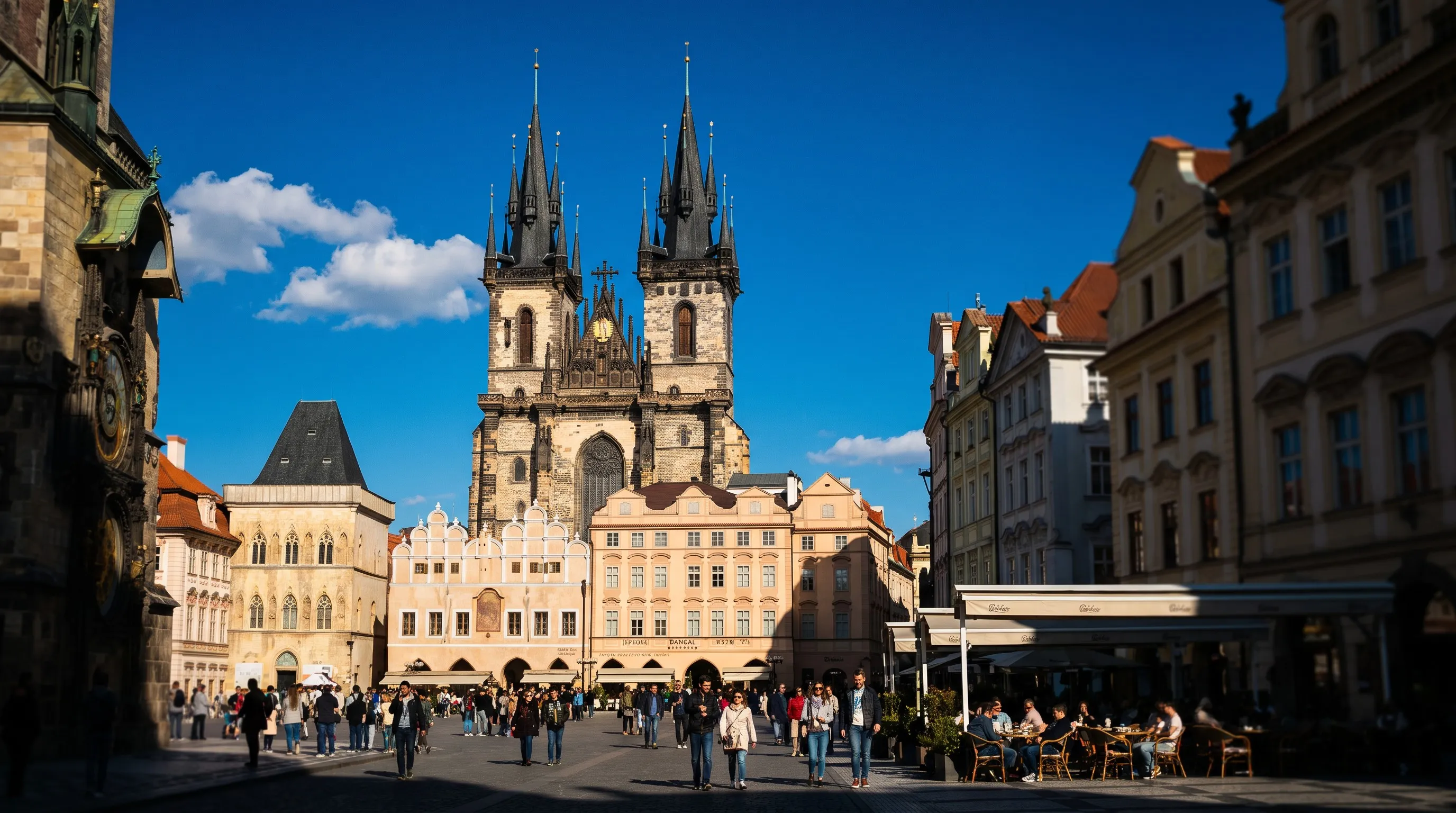 Het Oude Stadsplein van Praag met de torens van de Tynkerk