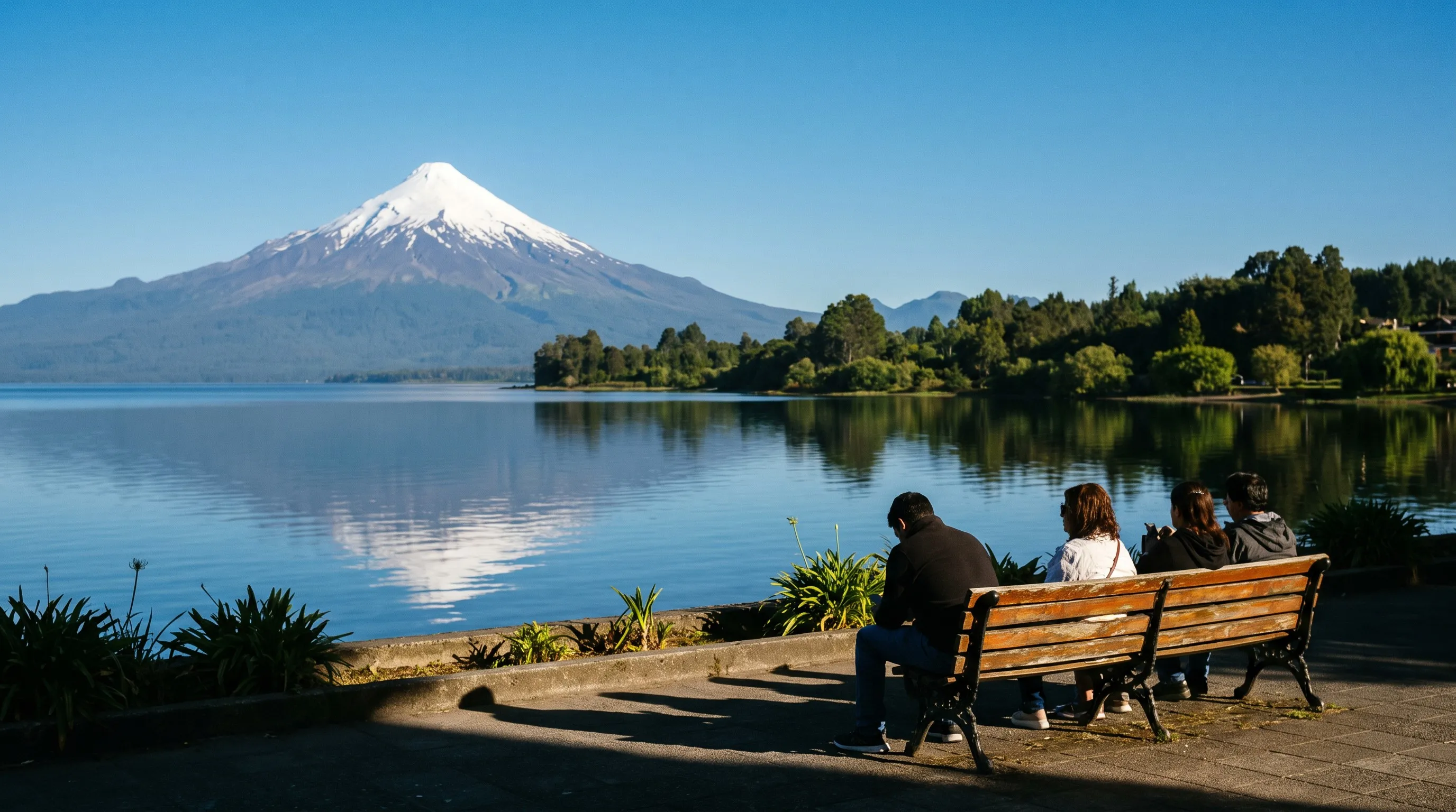 De vulkaan Osorno boven het meer Llanquihue vanaf Puerto Varas, Chili