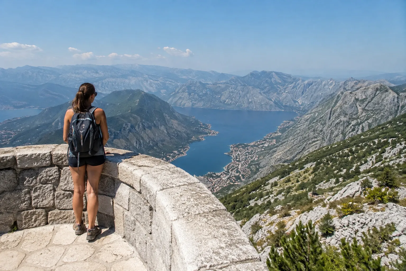 Uitzicht vanaf de berg Lovćen over de Baai van Kotor, Montenegro